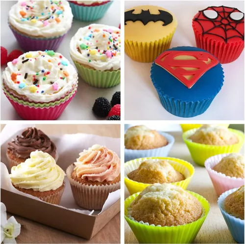 Vista 6 de Honbay - Juego de 12 tazas reutilizables de silicona para hornear, tazas antiadherentes para muffins, moldes para cupcakes para hacer magdalenas
