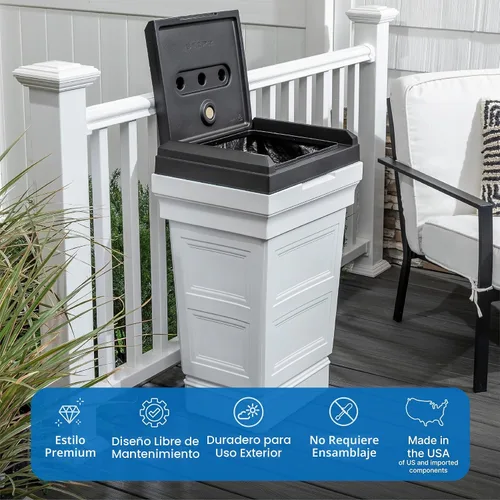Vista 2 de Step2 Atherton Contenedor Grande de Basura, Bote de Basura para Interior/Exterior con Tapa, Resistente a la Intemperie, Fabricado con Plástico