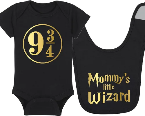 Vista 32 de Sombrero de bebé Wizard - Chosen One (tela negra - diseño dorado)