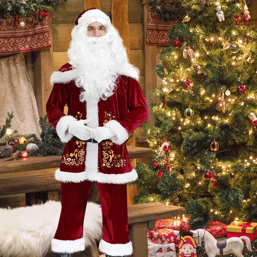 Vista 6 de EOZY Santa Claus Costume for Men 9 Pcs Deluxe Santa Outfits Adult Xmas Santa Suit for Christmas Party