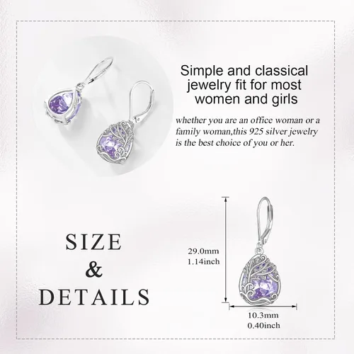 Vista 257 de Aretes colgantes con forma de lágrima de filigrana de piedra lunar de plata de ley 925 con cierre de palanca para mujer, regalos de joyería