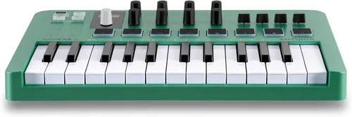 Vista 3 de Arturia MiniLab 3: controlador de teclado MIDI USB de edición limitada de 25 teclas verde menta con 8 almohadillas de batería multicolor, 8 perillas