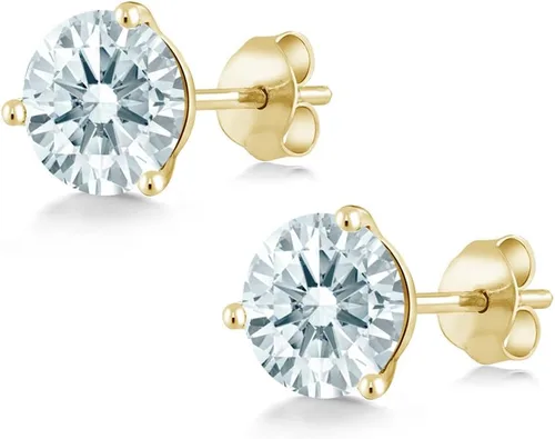 Vista 63 de Gem Stone King Aretes de oro de 14 quilates, 0.236 in, piedra natal redonda, Martini, 3 puntas, aretes de oro para mujer