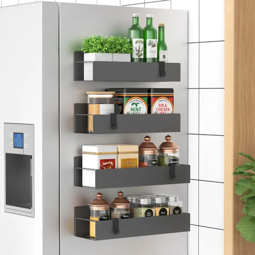 Vista 31 de HuggieGems Paquete de 6 organizadores magnéticos de almacenamiento de especias para refrigerador y horno, organizadores negros para nevera