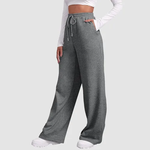 Vista 2 de Womens Wide Leg Sweatpants Cozy Fleece Boyfriend Casual Jogger Pants Baggy Elastic High Waisted Yoga Pants with Pockets