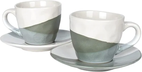 Vista 12 de Bosmarlin Juego de 2 tazas de café de gres con platillo para café con leche, capuchino, té, onzas, lavavajillas y microondas (negro, 2)