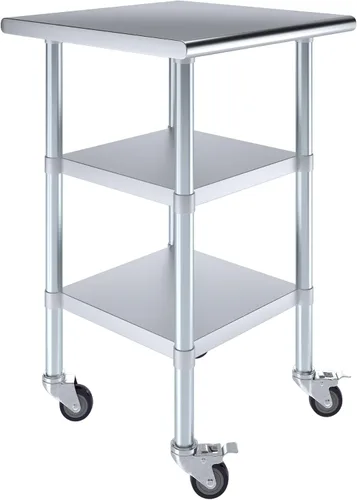 Vista 27 de AmGood Stainless Steel Work Table with 2 Shelves and Casters Metal Utility Table On Wheels
