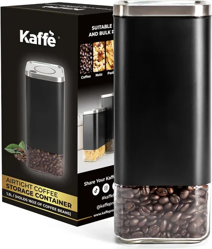 Vista 8 de Kaffe - Recipiente de vidrio para café (12 onzas) con tapa hermética, sello de clic para liberar, vidrio sin BPA y acero inoxidable, elegante