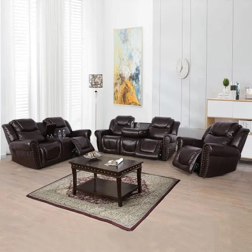 Vista 5 de Sillón reclinable de cuero, muebles de sala de estar, silla reclinable manual, silla de cuero marrón de 1 plaza para sala de estar