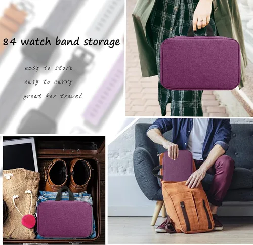 Vista 6 de PACMAXI 84 correas de reloj, funda de transporte compatible con relojes, soporte de correa de reloj expandible, almacena 84 correas para la mayoría