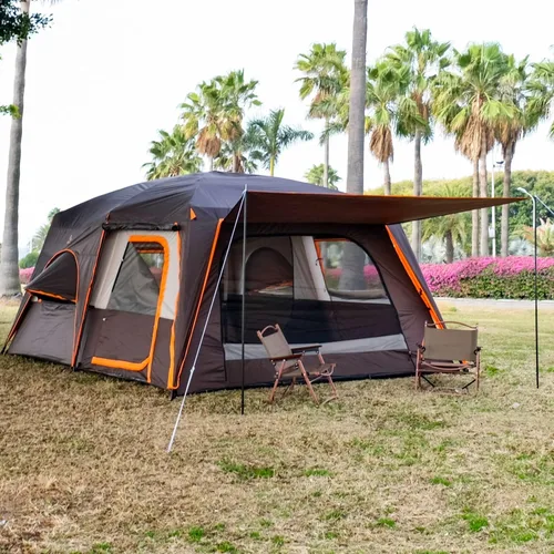 Vista 16 de KTT Extra Large Tent 12-14 Person,Family Cabin Tents,2 Bay-Windows,2 Rooms and 3 Doors 3 Windows with Mesh,Waterproof,Straight Wall,Double Layer,Big