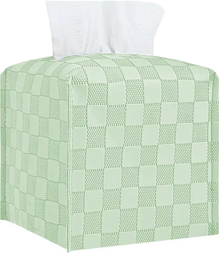 Vista 17 de Cubierta de caja de pañuelos, Soporte de caja de pañuelos cuadrado, Organizador decorativo de pañuelos de cuero para baño, mesa y coche, 12.7 cm x