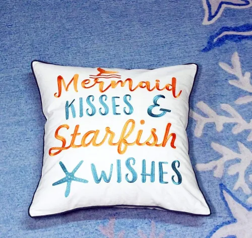 Vista 5 de Funda de almohada bordada con diseño de besos de sirena y deseos de estrella de mar, cuadrada de 18 pulgadas, funda de almohada decorativa de lona