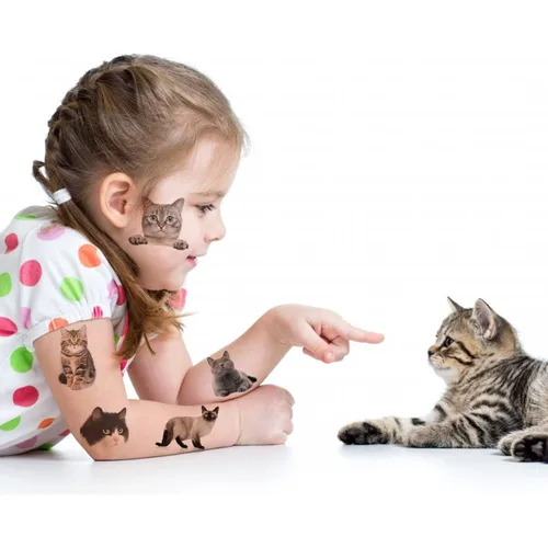 Vista 6 de CHARLENT 148 tatuajes temporales para niños – Tatuajes individuales 3D para cachorros y gatitos para niños y niñas, animales, regalos de fiesta