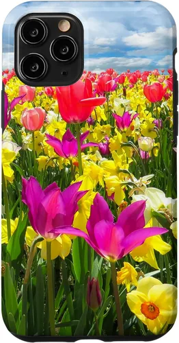 Vista 10 de iPhone 15 Pretty Flowers Tulipanes y narcisos en un caso de campo