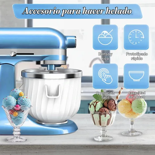 Vista 2 de Accesorio para máquina de helados de 2 cuartos para batidoras KitchenAid, se adapta a 4.5 cuartos de galón, 5 cuartos de galón/6 cuartos de galón
