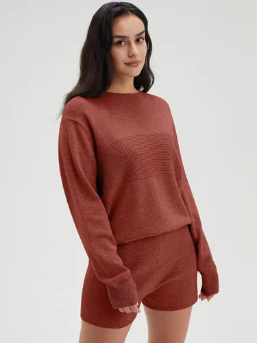 Vista 3 de DEEP SELF Conjunto de 2 piezas para mujer, suéter casual de manga larga, sin botones y pantalones cortos, conjunto de ropa de descanso