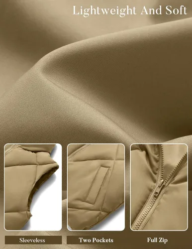 Vista 5 de MEROKEETY Chaleco acolchado sin mangas con cremallera para mujer, con cuello alto, con bolsillos