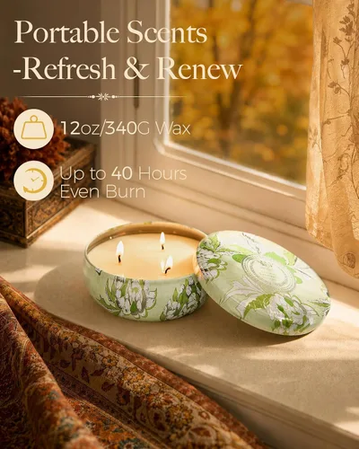 Vista 53 de M&SENSE Velas aromáticas de bayas cítricas, vela grande de lata de soja de 3 mechas, más de 40 horas de tiempo de combustión, cera vegana 100%