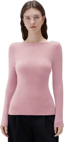 Vista 12 de SUUKSESS - Blusa de manga larga ajustada con cuello barco para mujer, de cachemira como las nubes Negro