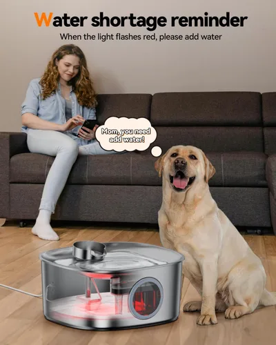 Vista 7 de Fuente de agua para perros de acero inoxidable, fuente de agua grande de 11 l/2.8 galones para perros grandes en el interior, fuente de agua