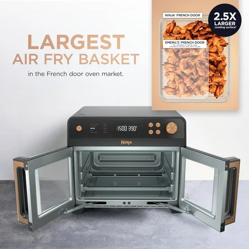 Vista 3 de Ninja Horno de freír de aire Premier de puerta francesa Funciones 10 en 1 Capacidad de 20.3 cuartos de galón Cesta de freidora de aire de 5