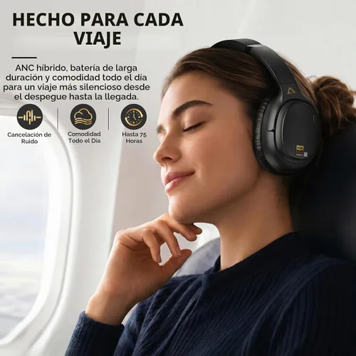 Vista 9 de 1Mii E700 Auriculares con cancelación de ruido Bluetooth inalámbrico LDAC Hi-Res, Negro Hybrid ANC, 75hr Battery Life, Deep Bass, Comfortable