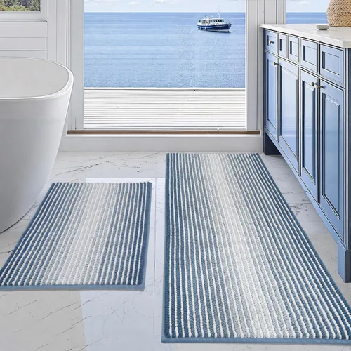 Vista 86 de BSICPRO Tapetes de baño de felpilla, 20 x 32 pulgadas, antideslizantes, absorbentes, suaves, peludos, para baño, lavables a máquina (salvia)