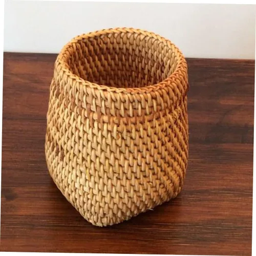 Vista 2 de ABOOFAN Juego de té tejido de ratán de 2 piezas, cesta de almacenamiento, contenedor de pluma, recipiente de té, decoración del hogar, cesta tejida
