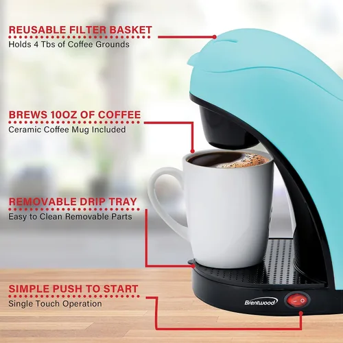 Vista 4 de Brentwood TS-112BL Cafetera de una sola porción con taza (azul)