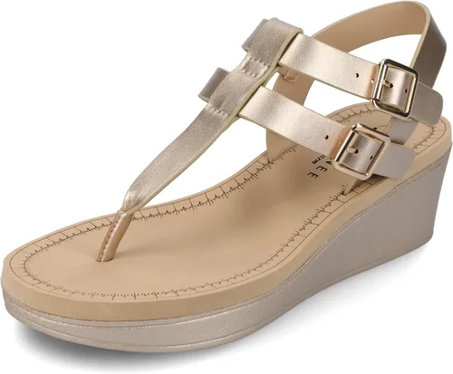 Vista 11 de Journee - Sandalias de tacón de cuña para mujer con plataforma y hebilla, correa al tobillo