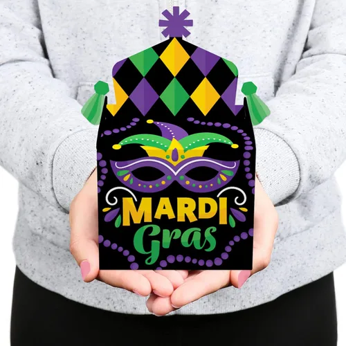 Vista 7 de Big Dot of Happiness Máscara colorida de Mardi Gras, caja de golosinas, recuerdos de fiesta, cajas de golosinas para fiesta de máscaras, juego de 12
