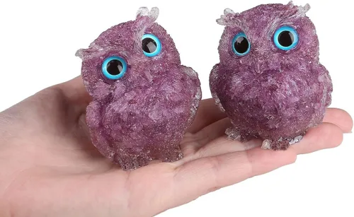 Vista 3 de LAIDANLA Estatua de Búho de Amatista de 2.4" Cristal Curativo Natural Figura de Búho Animal Morado Lindo Escultura de Bolsillo Reiki Energía