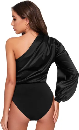 Vista 2 de SOLY HUX Women's One Shoulder Long Sleeve High Waist Satin Bodysuit