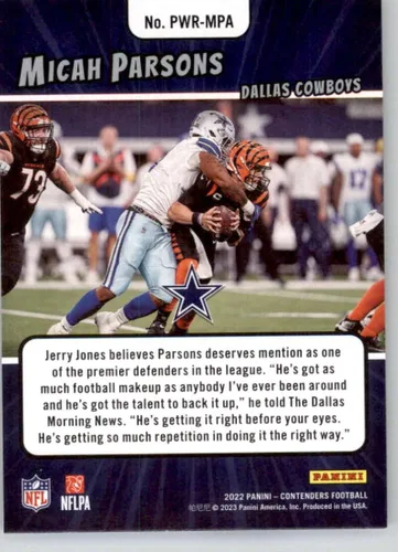Vista 2 de Tarjeta de intercambio de fútbol Panini Contenders Power Players #16 Micah Parsons NM-MT de los Dallas Cowboys 2022