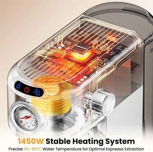 Vista 13 de Máquina de café espresso de 20 bares, cafetera compacta con espumador de leche, cafetera de acero inoxidable con tanque de agua extraíble de 34