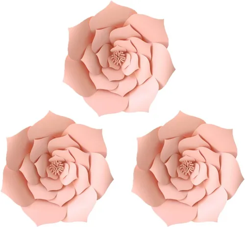 Vista 16 de Decoración de flores de papel gigantes para boda, fiesta, telón de fondo de flores, flores hechas a mano para guardería, decoración de pared de Crema