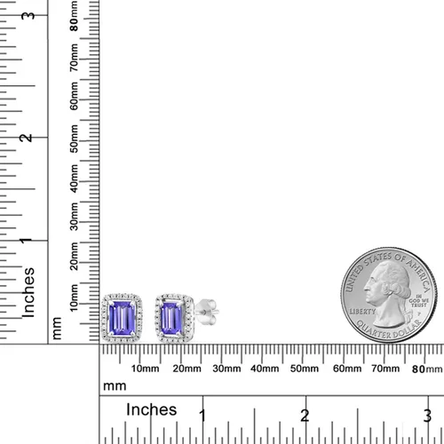 Vista 51 de Gem Stone King Aretes de plata de ley 925 con piedra natal Corte esmeralda de 0.315 x 0.236 in Aretes de halo para mujer