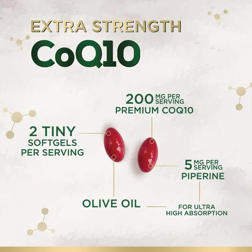 Vista 3 de Cápsulas blandas CoQ10 - Coenzima Q10 200 mg por porción - Suplemento de coenzima Q10 extra fuerte - Piperina para una absorción mejorada