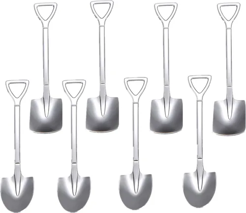 Vista 3 de Juego de cucharas de cuchara de postre de frutas de oro rosa, 8 cucharas de té de acero inoxidable para postre café, helado, pastel de frutas