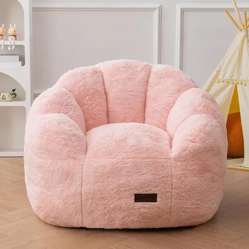 Vista 11 de MAXYOYO Puf para niños, sofá de puf en forma de floral, sofá de felpa de piel sintética para niños y niñas, sofá acogedor para guardería, Beige