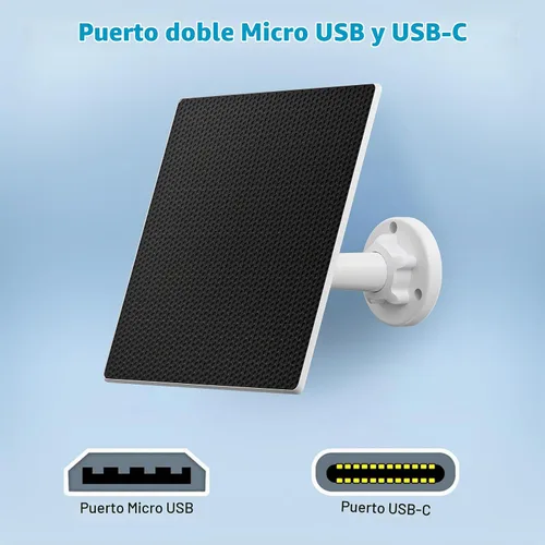 Vista 2 de Cargador de panel solar para cámara de seguridad al aire libre, paneles solares de 5 W con adaptador micro USB y USB C para cámara de batería 1