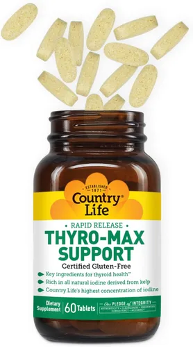Vista 5 de Country Life Thyro-Max Support - Suplemento tiroideo de yodo derivado de algas y L-tirosina para hombres y mujeres, vitaminas B, sin gluten, vegano