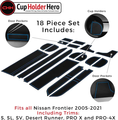 Vista 3 de CupHolderHero Compatible con accesorios Nissan Frontier 2005-2024 - Insertos de portavasos antideslizantes para interiores de alta calidad Franja