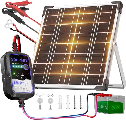 Vista 18 de Voltset - Cargador de batería solar de 10 W 12 V: mantenedor de panel solar para automóvil, barco - Cargador solar monocristalino impermeable