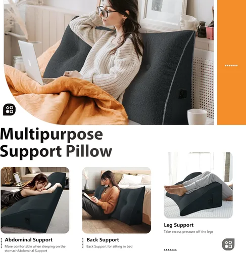 Vista 69 de Almohada de cabecera gruesa totalmente rellena tamaño Queen, cabecera acolchada suave y firme, soporte grande, triangular, almohada de cuña