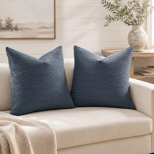 Vista 16 de Juego de 2 fundas de almohada de 18 x 18 pulgadas, color azul y Azul y gris