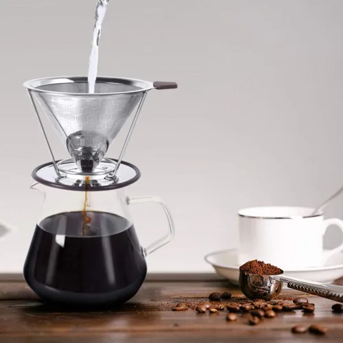 Vista 8 de Kit de cafetera con gotero de café, filtro de acero inoxidable reutilizable, jarra de vidrio de borosilicato resistente al calor de 20.3 fl oz