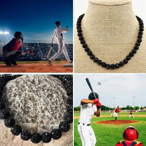 Vista 2 de Collar de béisbol – Collar de colección de hielo con cuentas de arcilla brillante con purpurina para hombres y niños, regalos geniales