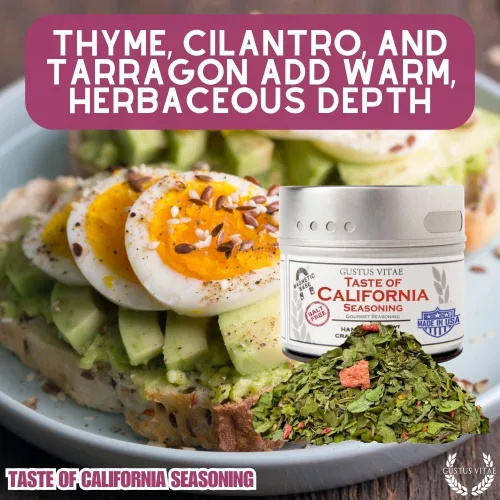 Vista 4 de Gustus Vitae - Taste of California - Auténtica mezcla de especias artesanales - Condimento gourmet - Sin OMG - Todo natural - De origen sostenible
